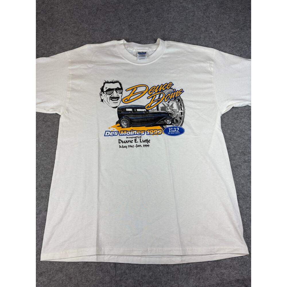 VINTAGE 1999 Deuce Doins Shirt Mens XL White Graphic Gildan Short Sleeve Tee